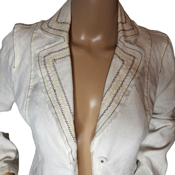 True Meaning 100% Linen Off White Blazer Jacket Pleated Back Size 2 - Picture 8 of 16